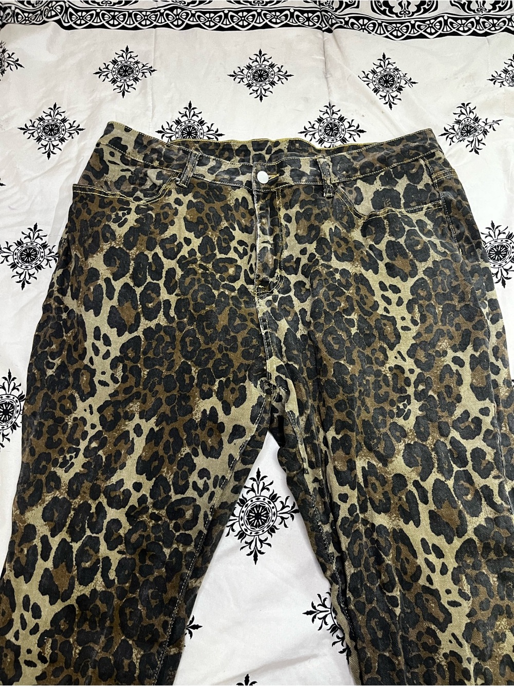SHEIN Women's Leopard Print Skinny Jeans - Brown/Black